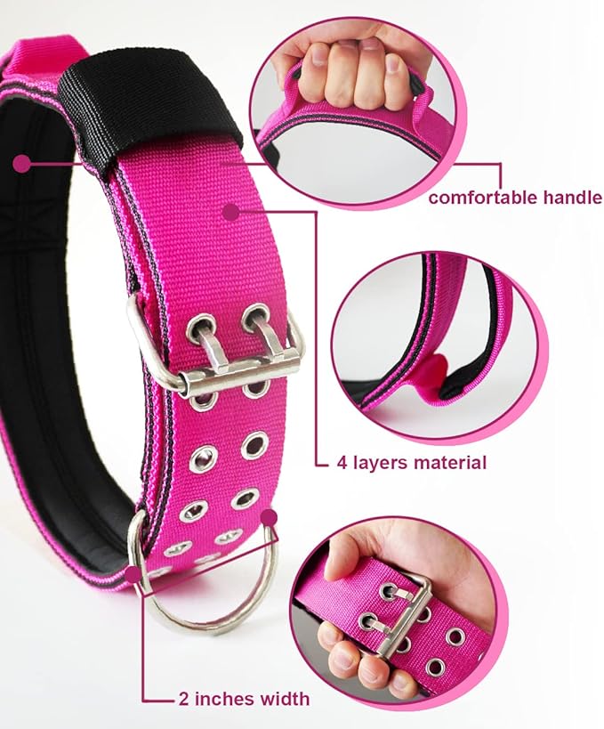 Dog Collar for Large Dogs - 2 in Hot Pink Collars with Handle for Extra Large Breed, Heavy Duty K9 Nylon Pet Tactical Collar XL, Best Choice for Pitbull German Shepherd Doberman Rottweiler 17"-22"