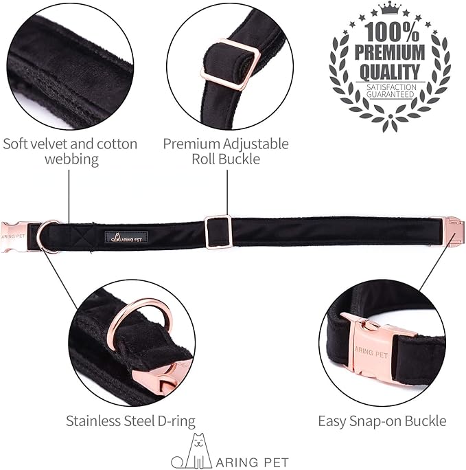 ARING PET Dog Collar and Leash, Velvet Dog Collar and Leash Set, Soft & Comfy, Adjustable Collars for Dogs Medium