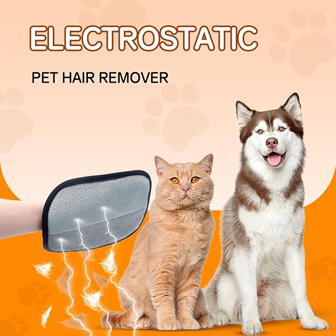 Pet Hair Remover Electrostatic Gloves,Pet Hair Removal for Cats & Dogs, Cat Grooming Gloves，Pet Hair Fur Removal Mitt, Cleanup for Furniture, Clothing, and Upholstery,Reusable (2pcs)