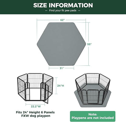 FXW Washable Pee Pads for Dogs, Leak-Proof & Non-Slip, Specifically Designed for FXW Rollick/Homeplus 32inch 6 Panels Dog Playpen, 35" Hexagon, Gray, 1 Pack