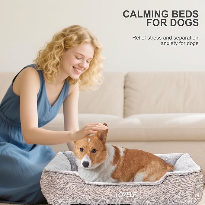 JOYELF Rectangle Dog Bed Calming Cat Bed Sofa, Cute Fluffy Pet Couch Bed for Medium Dogs and Cats - Medium(Upgraded Version)