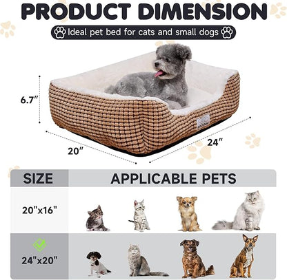 Baodan Dog Beds for Small Medium Dogs Washable, Calming Dog Bed Small Size Dog, Orthopedic Dog Bed, Warming Soft Calming Sleeping Puppy Bed Durable Pet Bed with Anti-Slip Bottom (25 inch, Coffee)
