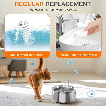 Cat Water Fountain Filters for 108/3.2L& 4L/134oz Stainless Steel Pet Water Dispenser Fountain Filters (6 Filters& 6Sponges)