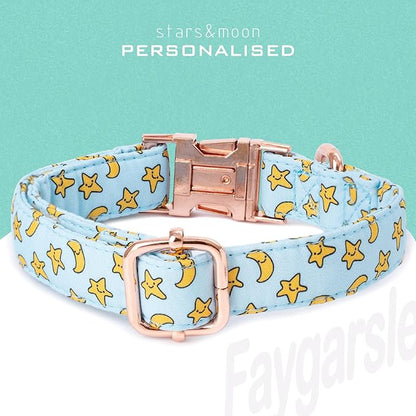 Faygarsle Blue Stars Moon Pattern Dog Collar for Small Medium Large Dogs Cute Puppy Collars for Female Dogs for Summer Spring Wedding Necklace Girl Dog Collar M