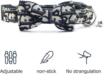 Bowtie Collars for Small Dogs, Elegant Puppy Collars, Tiny Dog Collars with Bowtie Adjustable 9.8"-13.8", Black, S