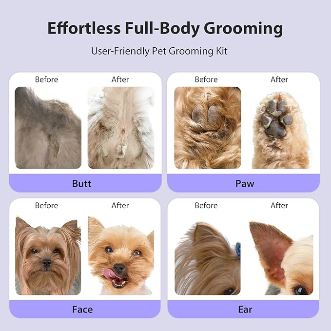 FuzzyFix Dog Grooming Kit, Dog Clippers for Grooming for Thick Curly Coats, Professional Pet Hair Shaver Paw Trimmer Cordless Rechargeable Low Noise for Dogs Cats Animals Face Ear