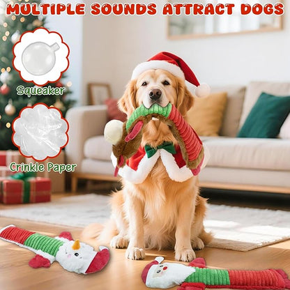 MeetYooo Christmas Squeaky Dog Toys- 3 Pack No-Stuffing Dog Chew Toys with Crinkle and Squeaker- Elk, Santa Claus, Snowman Chew Toys to Keep Them Busy, Tug of War Toys for Medium and Large Dogs