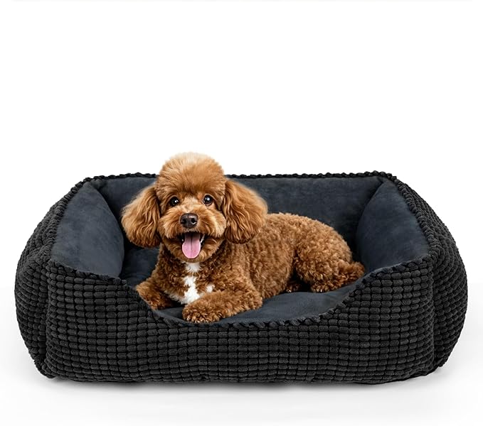 MIXJOY Rectangle Washable Orthopedic Dog Bed for Small, Medium and Large Dogs, Soft Calming, Sleeping Puppy Bed Durable Pet Cuddler with Anti-Slip Bottom, S (20"x19"x6")