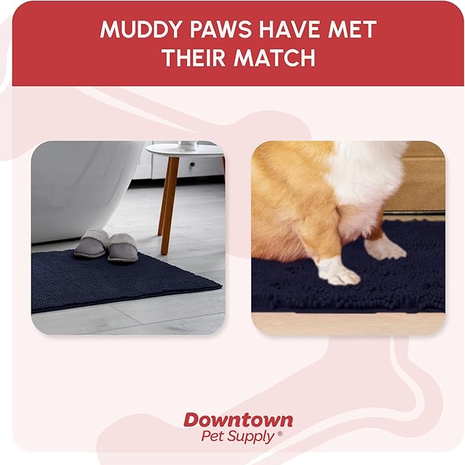 My Doggy Place Dog Mud Mat, 31" x 20" Navy Blue – Thick Microfiber Entry Rug for Snow, Mud & Salt – Absorbent, Quick-Dry, Washer-Safe & Non-Slip, Medium