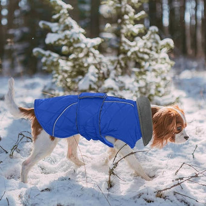 Kuoser Dog Jacket Warm Fleece Lined Dog Coats for Small Dogs, Waterproof Pet Coat Reflective Puppy Snowsuit with Harness Hole for Cold Weather Walking Hiking, Quilted Dogs Winter Vest, Blue, S