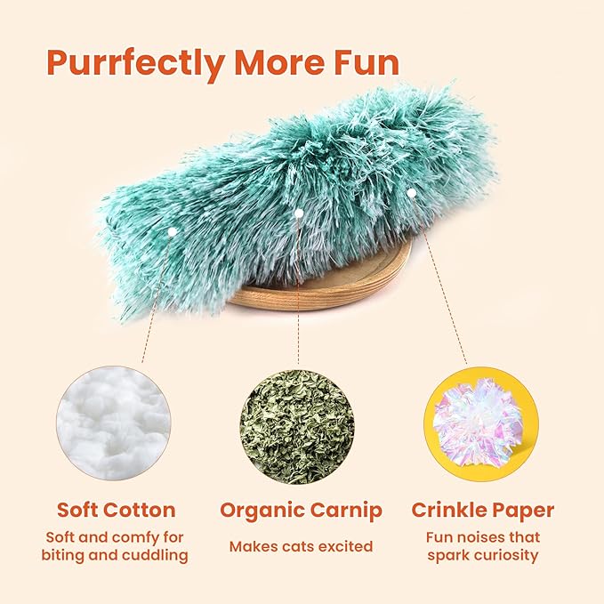 3 Pack Cat Pillow Toys with Catnip, Soft Plush Crinkle Cat Kicker Toys, Interactive Indoor Kitten Chew Toys for Kitty Exercise, Catnip Toys, Promotes Self Play