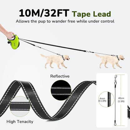 Pecute 32ft Retractable Dog Leash with Poo Bag Holder, Chew Proof Dog Leash with 360° Tangle-Free Extended, Anti-Slip Handle & Quick Brake Button, Suitable for Dogs Up to 110lbs in Weight