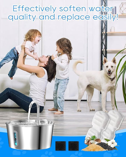 MyfatBOSS 8+8 Pack Cat Water Fountain Filter Replacement Compatible with 74oz/2.2L, 87oz/2.6L Cat Water Fountain Stainless Steel, Activated Carbon Filter and Ultra-fine Fiber