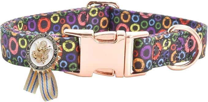 Metal Buckle Dog Collar with Dedals, 3-Size Comfortable Adjustable Cotton Dog Collar for Small, Medium, Large Male Female Dogs (Circle, M(13-18in))