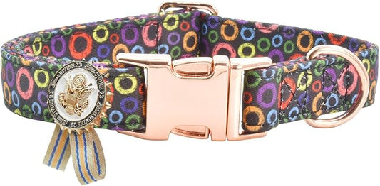 Metal Buckle Dog Collar with Dedals, 3-Size Comfortable Adjustable Cotton Dog Collar for Small, Medium, Large Male Female Dogs (Circle, M(13-18in))
