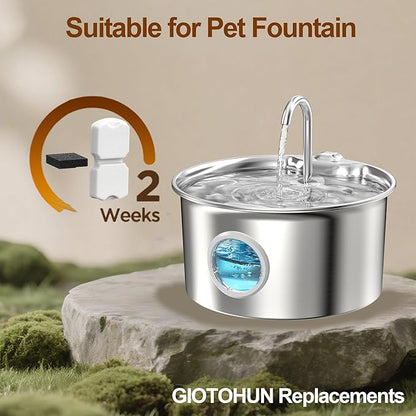 GIOTOHUN Cat Water Fountain Filter: 24 Cat Fountain Filter Replacement - 24 Pet Fountain Filter - 12 Carbon Filters & 12 Foam Filters - Suitable for GIOTOHUN Stainless Steel Cat Fountain S11