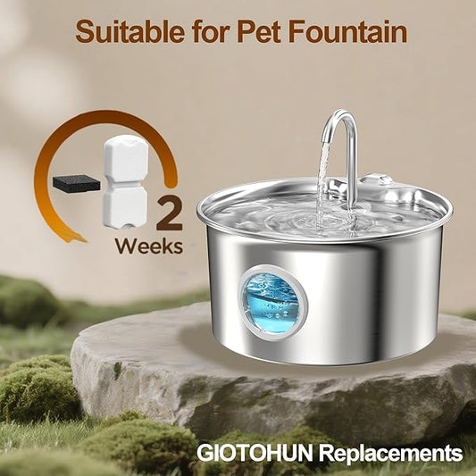 GIOTOHUN Cat Water Fountain Filter: 24 Cat Fountain Filter Replacement - 24 Pet Fountain Filter - 12 Carbon Filters & 12 Foam Filters - Suitable for GIOTOHUN Stainless Steel Cat Fountain S11