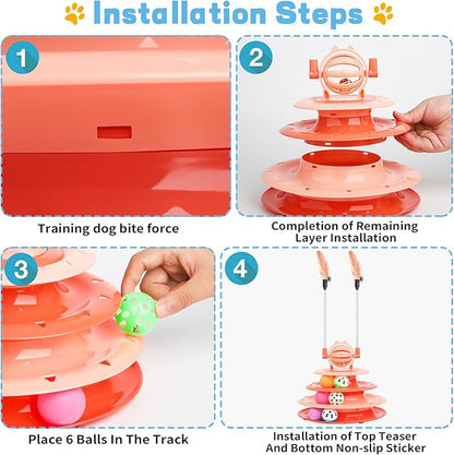 Goosheep Cat Toy Interactive Pet Plaything for Indoor Kitten Interactive Kitty Puzzle Ball with 2 Cat-Tease (Orange)