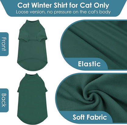 SUNFURA Turtleneck Sweater for Cat, Sphynx Hairless Cats Shirt Sweaters with Sleeves, Warm and Soft Kitten Pullover Fleece Winter Pajamas Jumpsuit for Puppy, Green L