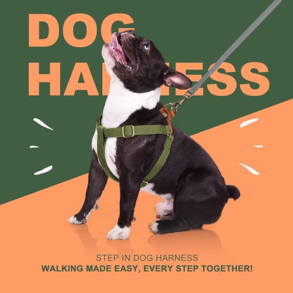 Didog Step in Dog Harness with Metal Buckles, Freedom Nylon Dog Halter Vests for Medium Dogs Easy Walking Training(M:Chest 19-28", Green)