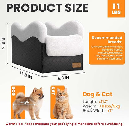 Mavora Max Portable Small Dog Seat for Car, Luxury Center Console Dog Car Seat Booster with Safety Tethers, Anti-Collapse Pet Travel Carseat for SUV, Truck (Black/White)