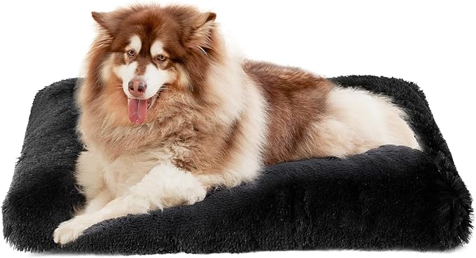 EHEYCIGA Fluffy XXL Dog Crate Pad, Plush Faux Fur Dog Bed for Extra Large Dogs, Calming Anti Anxiety XXL Bed, Washable Soft Warm Crate Mat with Non-Slip Bottom, Black