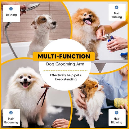 Adjustable Dog Grooming Arms with Anti-Slip Powerful Metal Clamp,Portable Pet Grooming Arm for Table with 1 Loop Noose & Two No Sit Haunch Holder,Grooming Restraint for Small Medium Dogs/Cats at Home