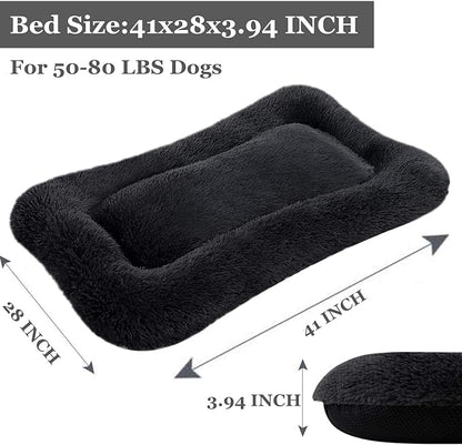 Coohom Deluxe Plush Dog Bed Pet Cushion Crate Mat,Fulffy Comfy Kennel Anti-Slip Washable Pad for Medium Large X-Large Dogs(X-Large, Black)