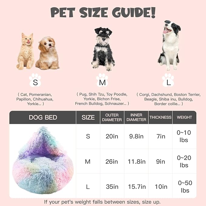 Himax Small Dog Bed, Fluffy Dog Bed with Blanket Attached, Cat Bed Washable, Multi-Colored (20"/26"/35")…