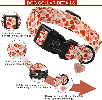 Valentine’s Dog Collar, Red Heart Dog Collar with Quick Release, Sweet Valentine’s Gift Pet Girl Boy Dog Collar for Puppy Small Medium Dogs, Wedding Dog Collar