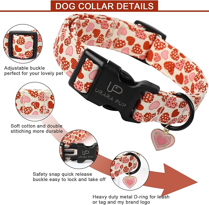 Valentine’s Dog Collar, Red Heart Dog Collar with Quick Release, Sweet Valentine’s Gift Pet Girl Boy Dog Collar for Puppy Small Medium Dogs, Wedding Dog Collar