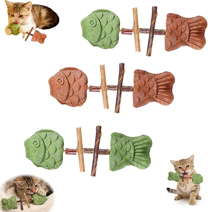Creative Fish Bone Cat Toy,Purrident - Fix Your Cat’s Dental Health,Wooden Catnip Teeth Cleaning Stick,Natural Fishbone Cat Dental Toy,Pets Cat Chew Stick Toys,for Cats Teeth Cleaning(3Pcs-Mix)