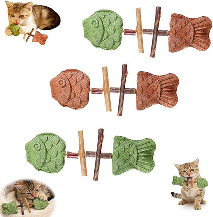 Creative Fish Bone Cat Toy,Purrident - Fix Your Cat’s Dental Health,Wooden Catnip Teeth Cleaning Stick,Natural Fishbone Cat Dental Toy,Pets Cat Chew Stick Toys,for Cats Teeth Cleaning(3Pcs-Mix)