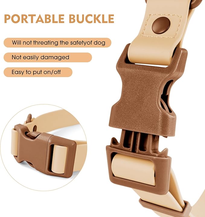 Wolfone Waterproof Dog Collar with Quick Release Buckle， Cute Adjustable Collar for Dogs Comfort Sturdy Durable Odor Proof Easy Care（Cookie Chocolate 46-70cm）