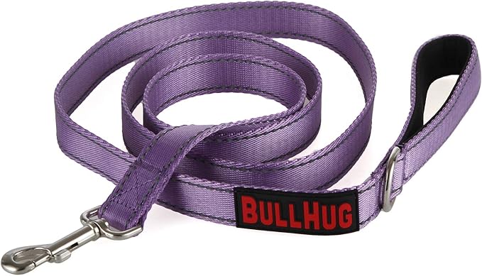 BULLHUG 6 FT Bulldog Leash with Padded Handle. Perfect for Bulldogs, French Bulldogs, Pugs & All Breeds. Leashes for Walking, Training Lead for Bulldogs (Reflective Stitching, Purple)