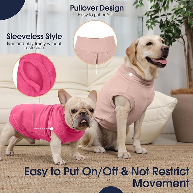 IECOii 2 Pack Dog Sweaters Vest Fleece, Warm Fall Winter Coat for Small Dogs with Leash Hole, Soft Stretchy Pet Pullover Clothes for Indoor Outdoor Walking (Size M, Rose Red & Dusty Pink)
