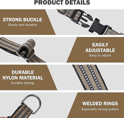 Hikiko Martingale Dog Collars Reflective Nylon Dog Collar with Quick Release Buckle Adjustable Training No Slip Dog Collar (Medium, Brown)