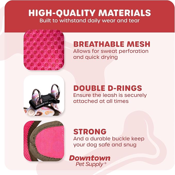 Downtown Pet Supply Step-in Dog Harness – No Pull, Adjustable Padded Mesh with Reflective Trim, Secure Buckle Strap – Comfortable & Breathable Small Dog Harness, Large, Donut