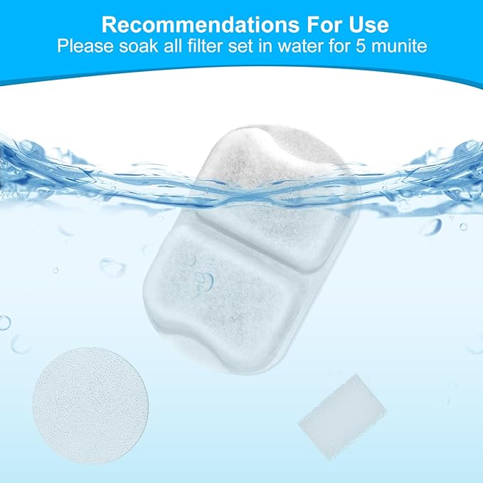 Tettie 8 pack Dog Water Fountain Filters Compatible with oneisall Fountain, Filters Replacement for 7L/230oz/1.8G Stainless Steel Dog Fountain