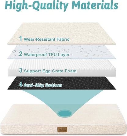 COZY KISS Big Dog Bed for Giant Dogs, Rectangular XXL Orthopedic Dog Beds Extra Large, Foam Anti-Slip Bottom Pet Mat with Washable Removable Cover, Suitable for Pet Up to 150 lbs, 54x44x4 inch, Beige