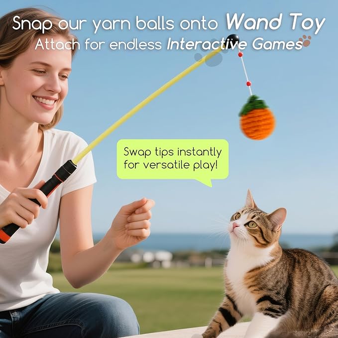 Cipsken 12 Pack Cat Toy Balls, Hand-Knitted Woolen Yarn Cat Balls Toy with Bell Inside, Interactive Kitty Toys for Indoor Kitten Teething, Chasing & Self Play(Fruit-Shaped)