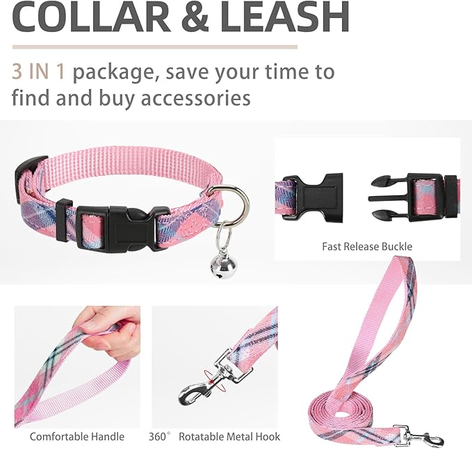 PUPTECK Adjustable Dog Harness Collar and Leash Set Step in No Pull Pet Harness for Small Medium Dogs Puppy and Cats Outdoor Walking Running, Soft Mesh Padded Reflective Vest Harnesses, Pink S