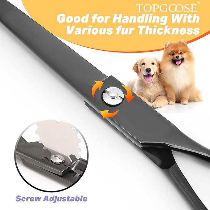 TOPGOOSE 7.5" Dog Grooming Scissor - Professional Down-curved Shear with Ergonomic Handle Japanese Stainless Steel Hair Scissor for Dogs, Cats and Other Pets, Sharp (Curved,Black)
