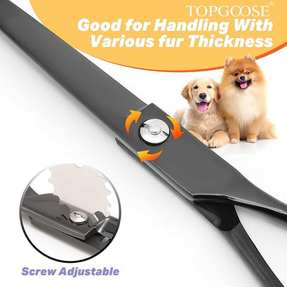 TOPGOOSE 7.5" Dog Grooming Scissor - Professional Down-curved Shear with Ergonomic Handle Japanese Stainless Steel Hair Scissor for Dogs, Cats and Other Pets, Sharp (Curved,Black)