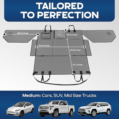 Ruff Liners Medium Back Seat Extender for Dogs, Gray – As Seen on Shark Tank – Hard Bottom Platform for Cars, SUVs & Mid-Size Trucks, 400lb Support, Waterproof – Rigid Back Seat Cover for Dogs