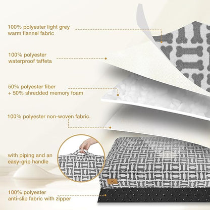 Dog Bed with Easy-Grip Handle - Shredded Memory Foam Pet Bed, Removable & Machine Washable Cover, Non-Slip Bottom, Choose from Cooling Linen or Warm Flannel Style for Dogs & Cats(Small