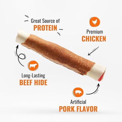 Good ‘n’ Fun Triple Flavor Chews for Large Dogs, Treat Your Dog to Long-Lasting Chews Made with Beef Hide, Chicken and Artificial Pork Flavor, 2 Count