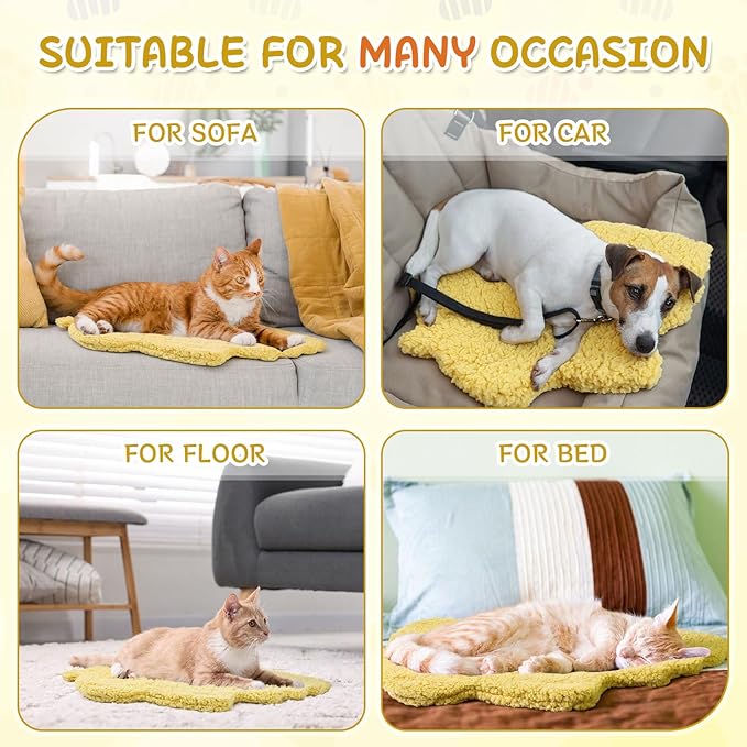 BrightRow 3 Pack Self Warming Pet Bed Leaf Shape Self Heating Cat Dog Mat Washable Thermal Sleeping Pad for Indoor Outdoor Hedgehog, Bunny, Sugar Glider, Rat, Chinchilla(Light Yellow,Small-16 x20)