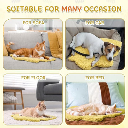 BrightRow 3 Pack Self Warming Pet Bed Leaf Shape Self Heating Cat Dog Mat Washable Thermal Sleeping Pad for Indoor Outdoor Hedgehog, Bunny, Sugar Glider, Rat, Chinchilla(Light Yellow,Small-16 x20)