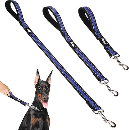 PUPTECK Reflective Short Dog Leashes - 3 Packs 2.5ft/ 1.5ft/ 1ft Nylon Leash with Strong Clip, Soft Padded Handle, Durable Training Leash for Large Small Medium Dogs Walking Outside, Blue